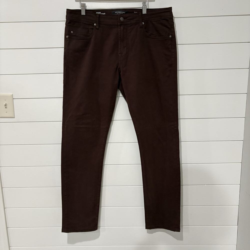 Liverpool | Men's Brown Pants Modern Straight Cotton Stretch- Size 36 x 32